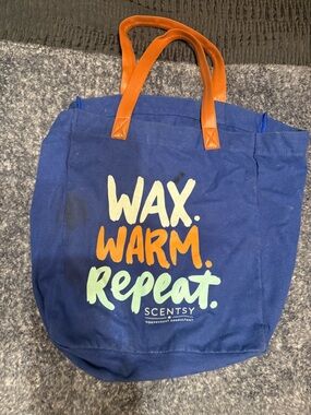 Scentsy Navy Tote with Orange Handles and Colorful Slogan